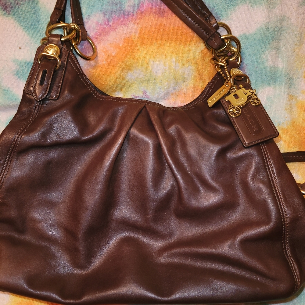COPY - COACH MAGGIE MADISON DISTRESSED BROWN TRIPLE COMPARTMENT PURSE